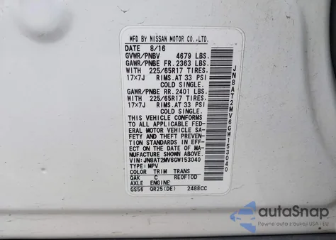 2016 Nissan Rogue Sv из США, поврежденный, VIN JN8AT2MV6GW153040